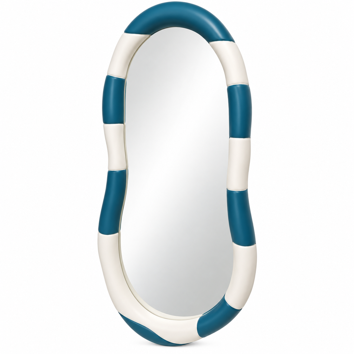 Ribbon Oval Mirror — ribbon-framed oval mirror in blue and ivory | Belmont & Kensing