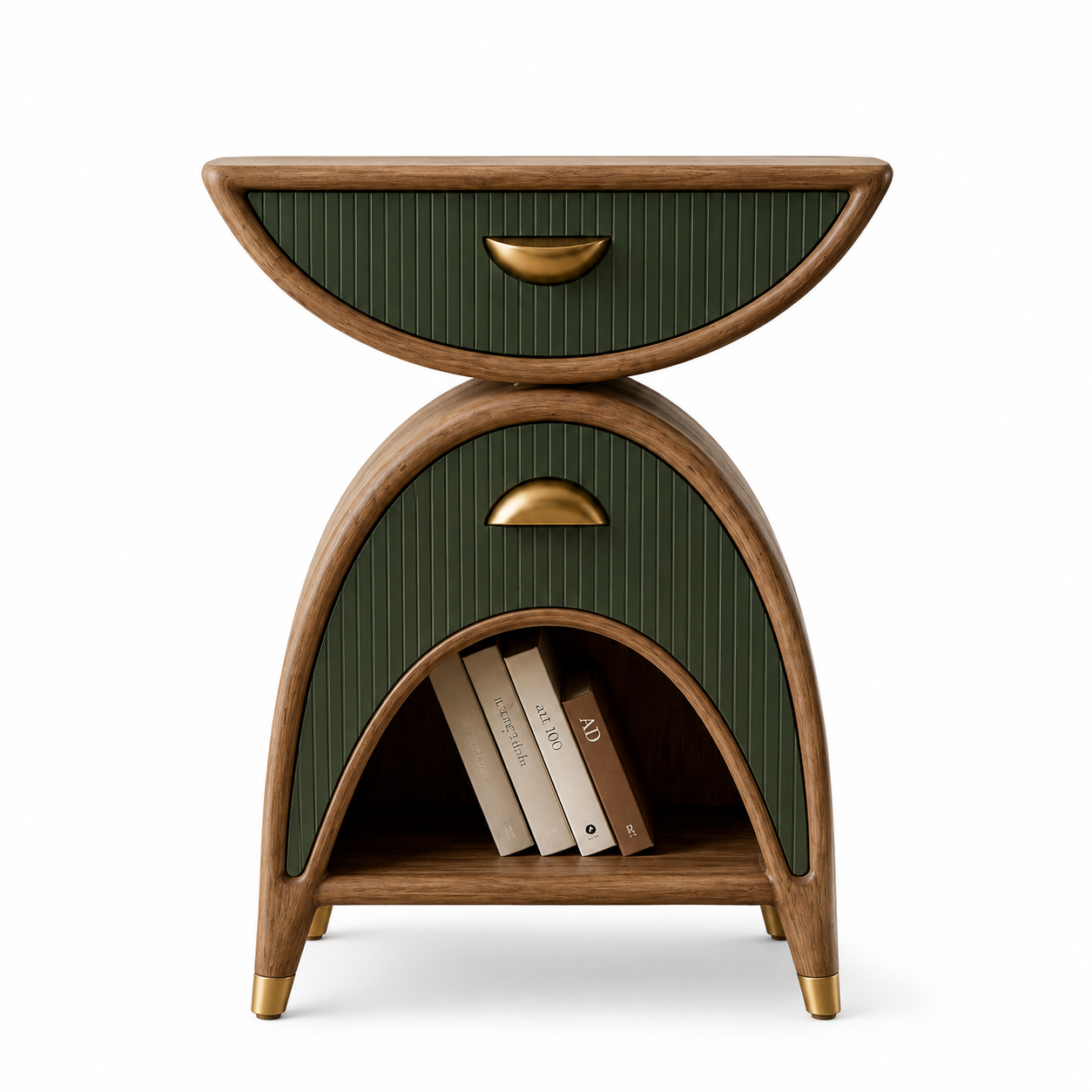Canna fluted nightstand in solid timber with a single drawer and recessed plinth base