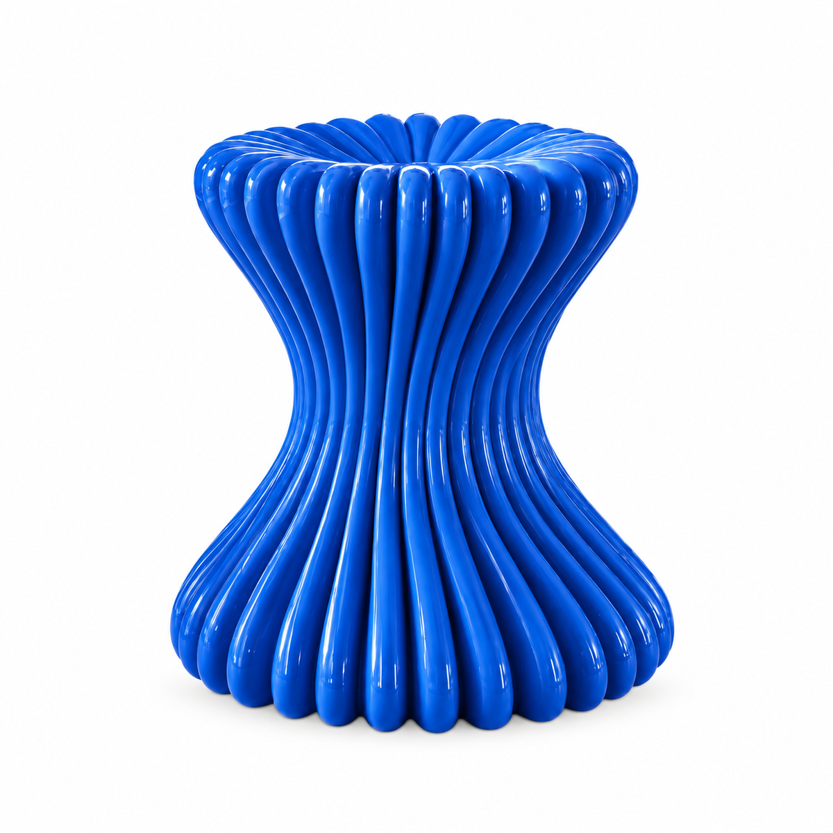 Colonna Fluted Hourglass Stool — fluted hourglass accent stool styled in a living room | Belmont & Kensing