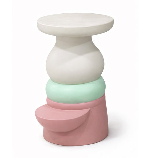 Stacked Sculptural Side Table – Cream, Mint & Pink