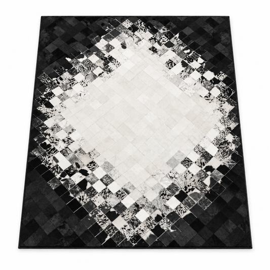 Diamond Patchwork Rug — diamond patchwork rug in charcoal and ivory | Belmont & Kensing