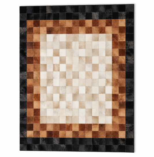 Border Patchwork Rug — bordered patchwork rug in sand and chocolate | Belmont & Kensing