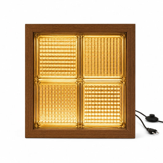 Amber Glass Block Lamp — amber glass table lamp on an oak base | Belmont & Kensing