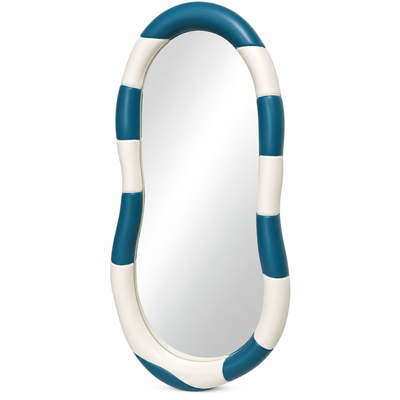 Ribbon Oval Mirror — ribbon-framed oval mirror in blue and ivory | Belmont & Kensing