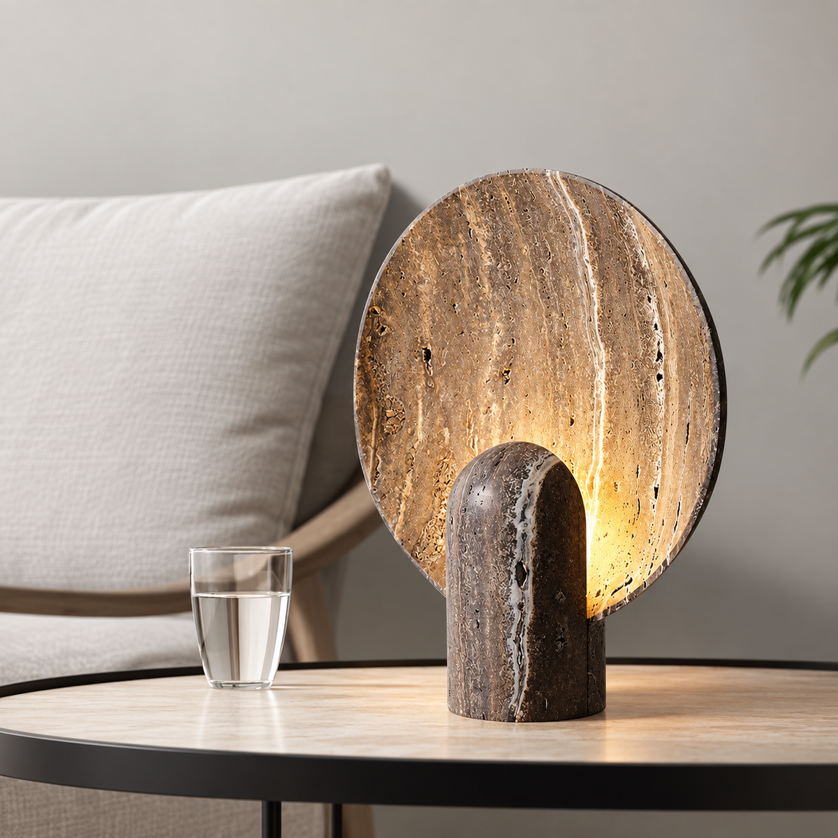 Solara Marble Halo Lamp x Fruit Bowl — marble halo table lamp with integrated fruit bowl, alternate view | Belmont & Kensing