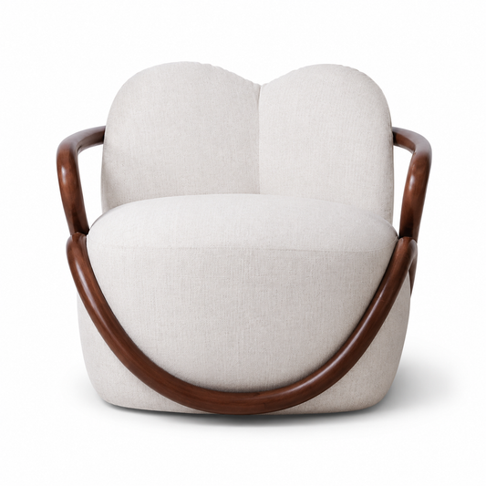 Sienna lounge chair with ivory upholstery inside a continuous curved wood-look frame