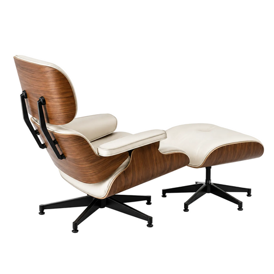 Modena warm brown and white upholstered lounge chair with matching ottoman on five-star swivel bases