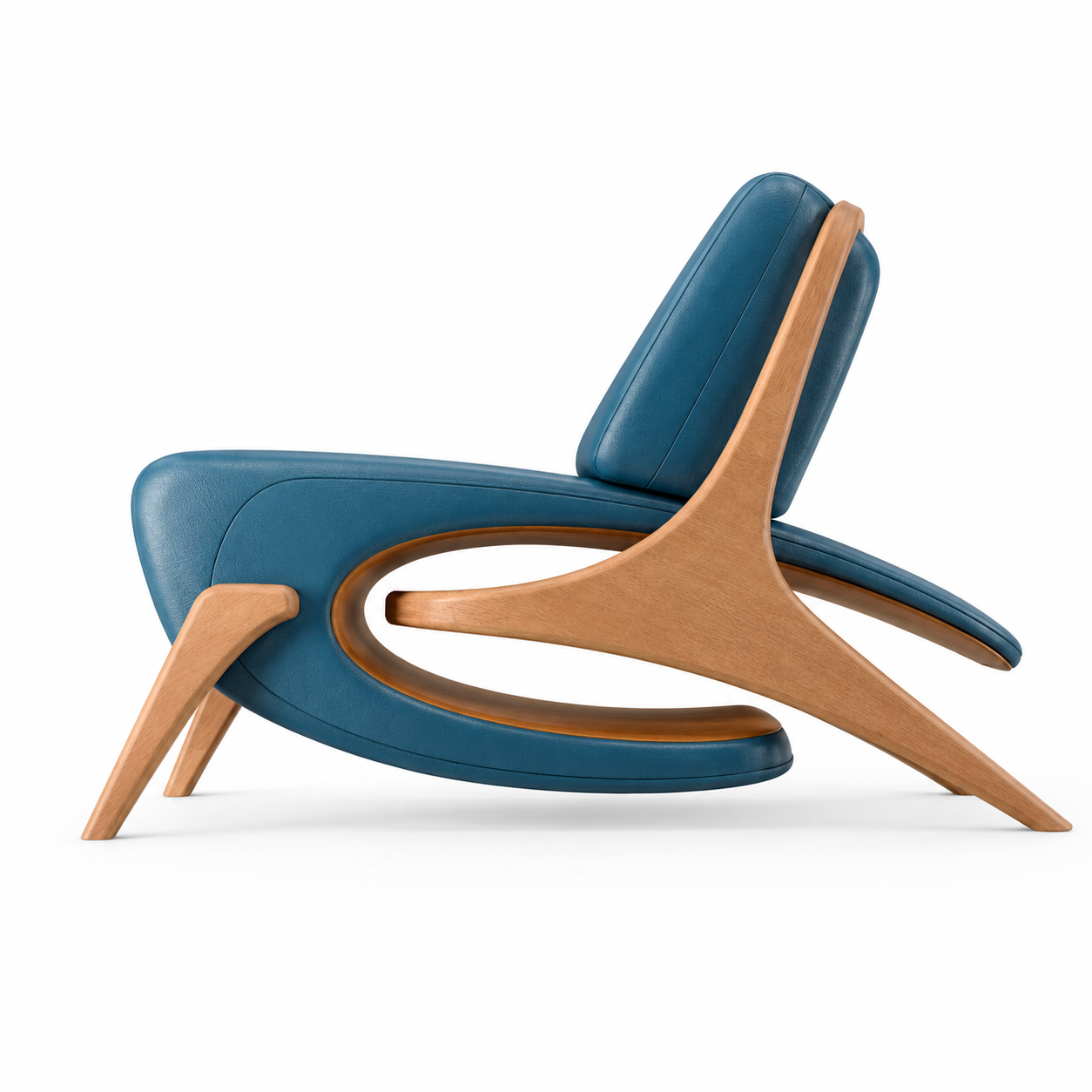Adria low lounge chair with a continuous curved back and tapered upholstered base