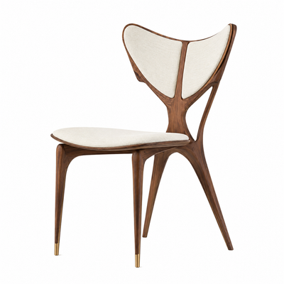 Farfalla dining chair with a sculpted butterfly-form timber back and tapered legs