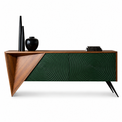 Orbita concentric sideboard with hand-carved ring relief doors in solid timber