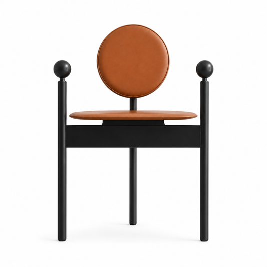 Sfera armchair with a rounded enveloping shell and topstitched seams