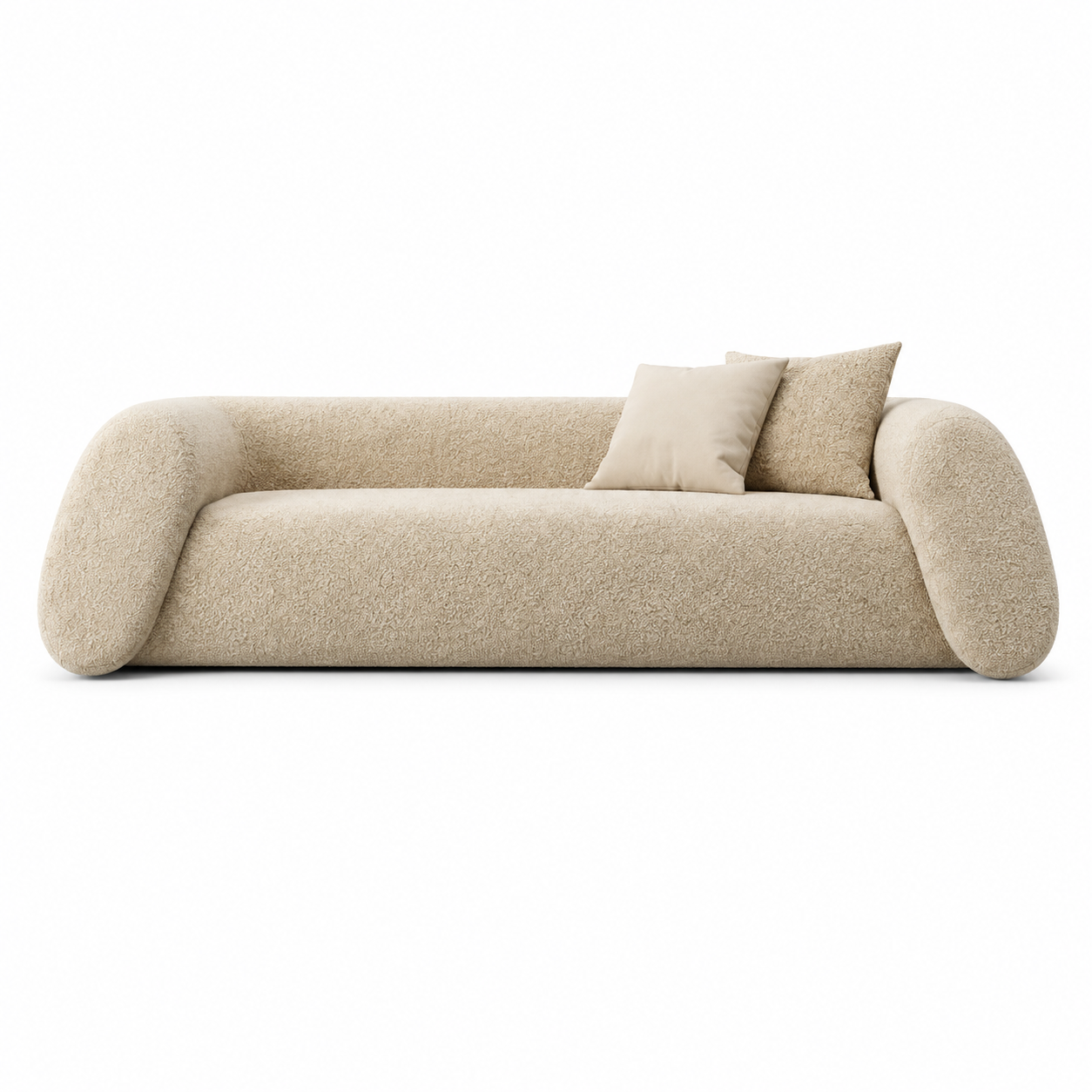 Nube sofa in cream boucle with generously rolled arms and deep seat cushions