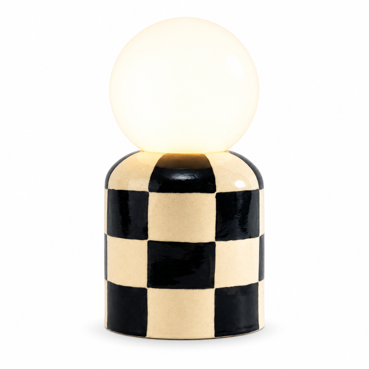 Check Ceramic Table Lamp — checkerboard ceramic table lamp in black and cream | Belmont & Kensing