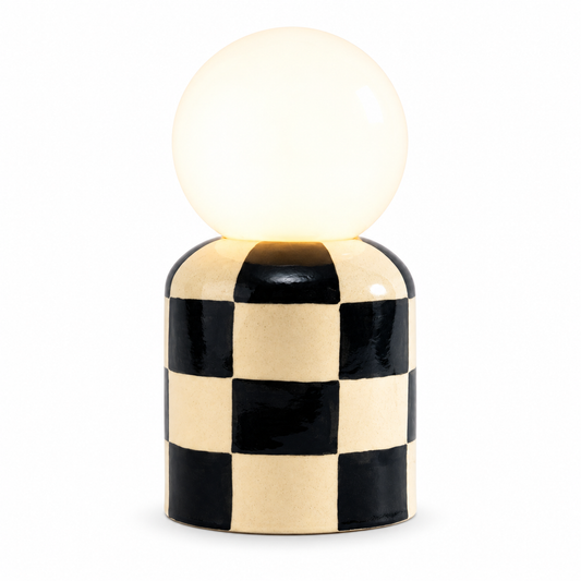 Check Ceramic Table Lamp — checkerboard ceramic table lamp in black and cream | Belmont & Kensing