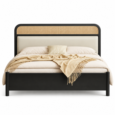 Linen Platform Bed — platform bed in cream linen | Belmont & Kensing