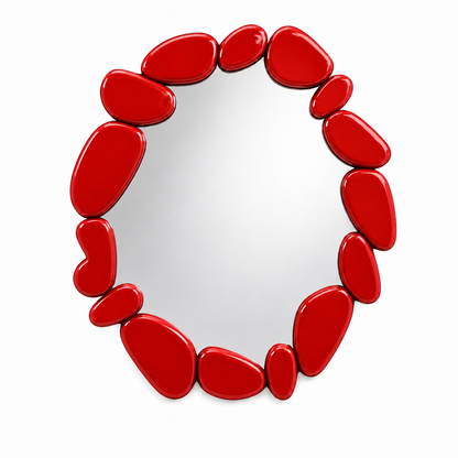 Pietra Pebble-Frame Round Mirror — pebble-framed round mirror, angled view | Belmont & Kensing