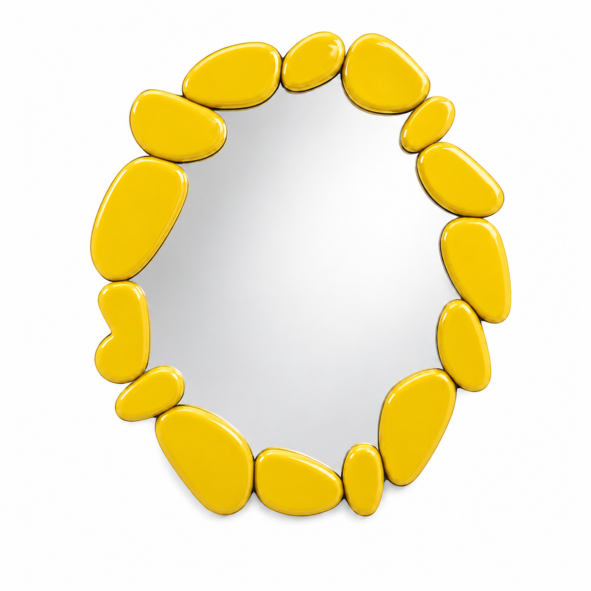 Pietra Pebble-Frame Round Mirror — pebble-framed round mirror, three-quarter view | Belmont & Kensing