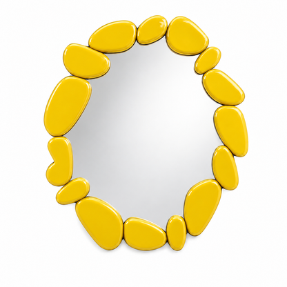 Pietra Pebble-Frame Round Mirror — pebble-framed round mirror, three-quarter view | Belmont & Kensing