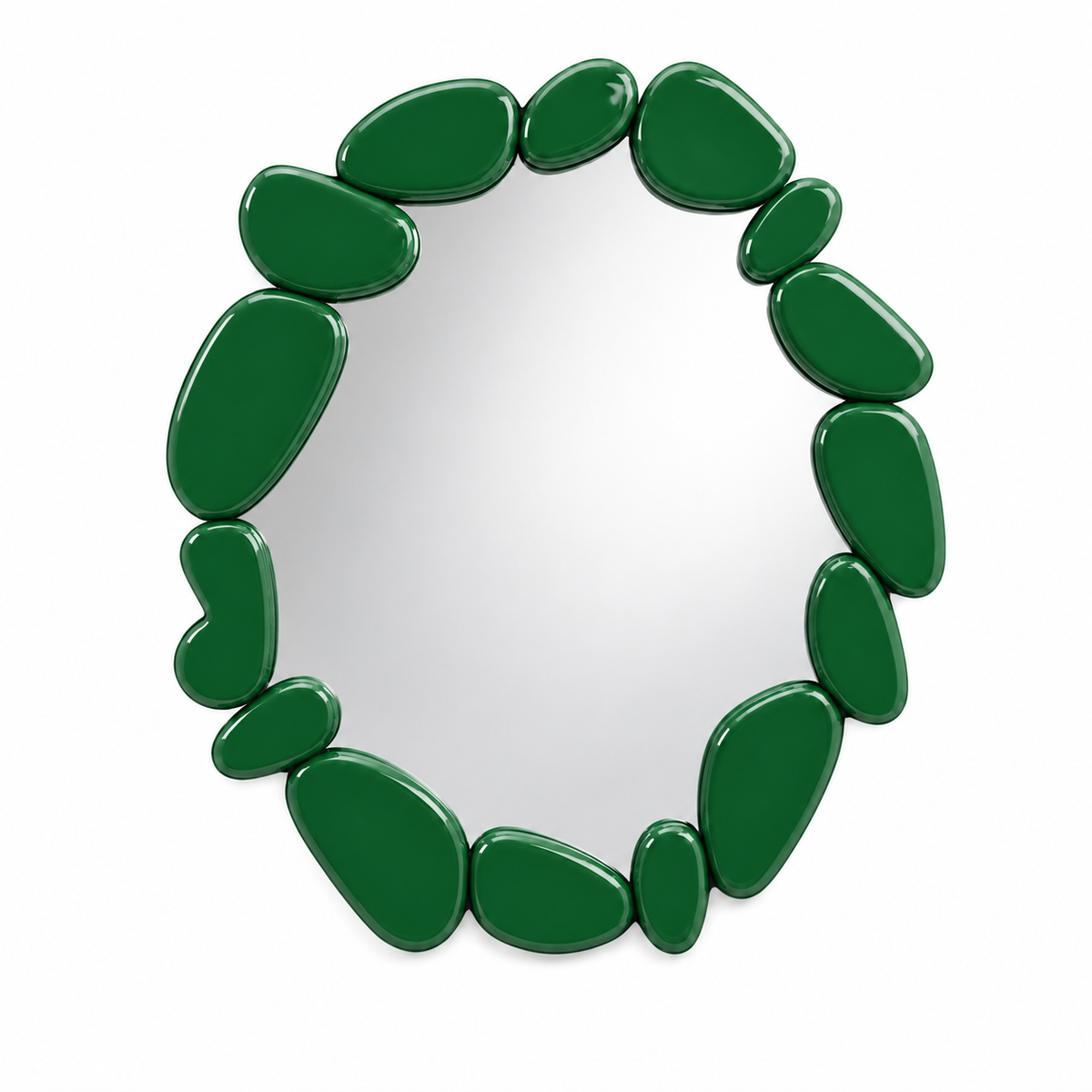 Pietra Pebble-Frame Round Mirror — pebble-framed round mirror in an interior setting | Belmont & Kensing