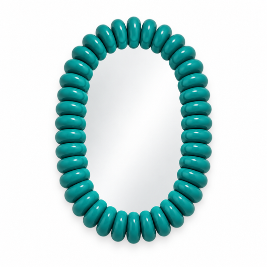 Bobble Oval Mirror — bobble-framed oval mirror in tangerine, close-up | Belmont & Kensing