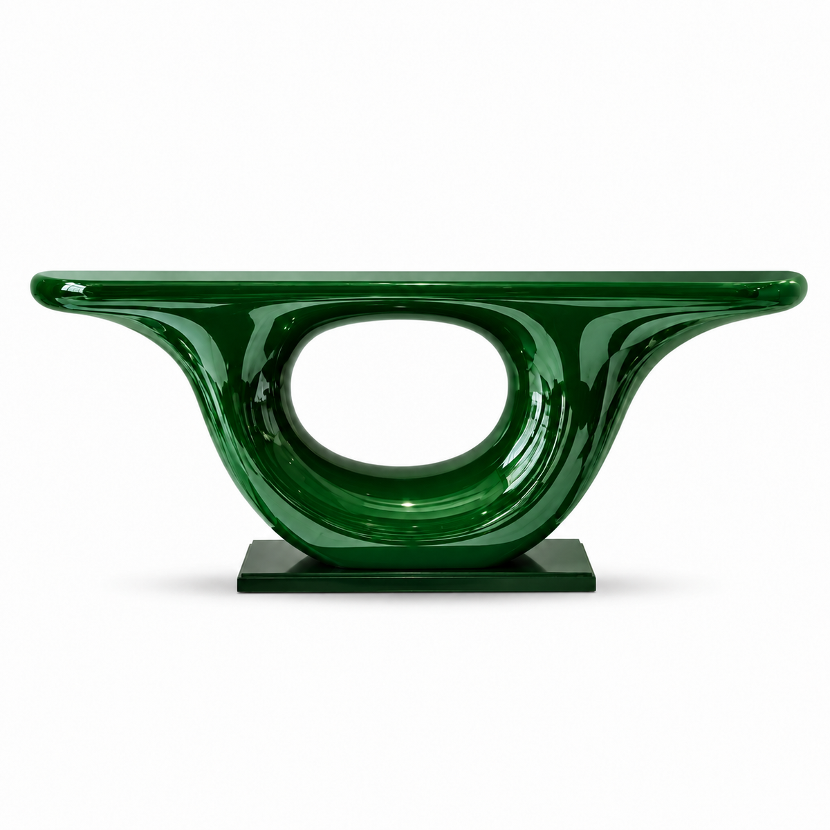 Bordeaux Trumpet Console Table — trumpet-base console table, close-up of the finish | Belmont & Kensing