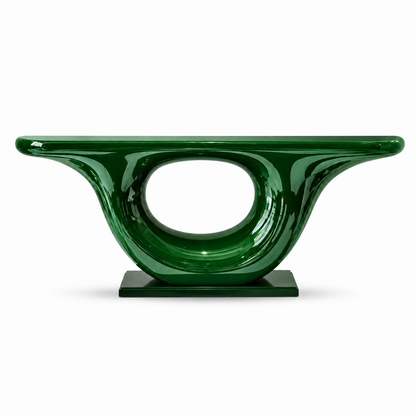 Bordeaux Trumpet Console Table — trumpet-base console table, close-up of the finish | Belmont & Kensing