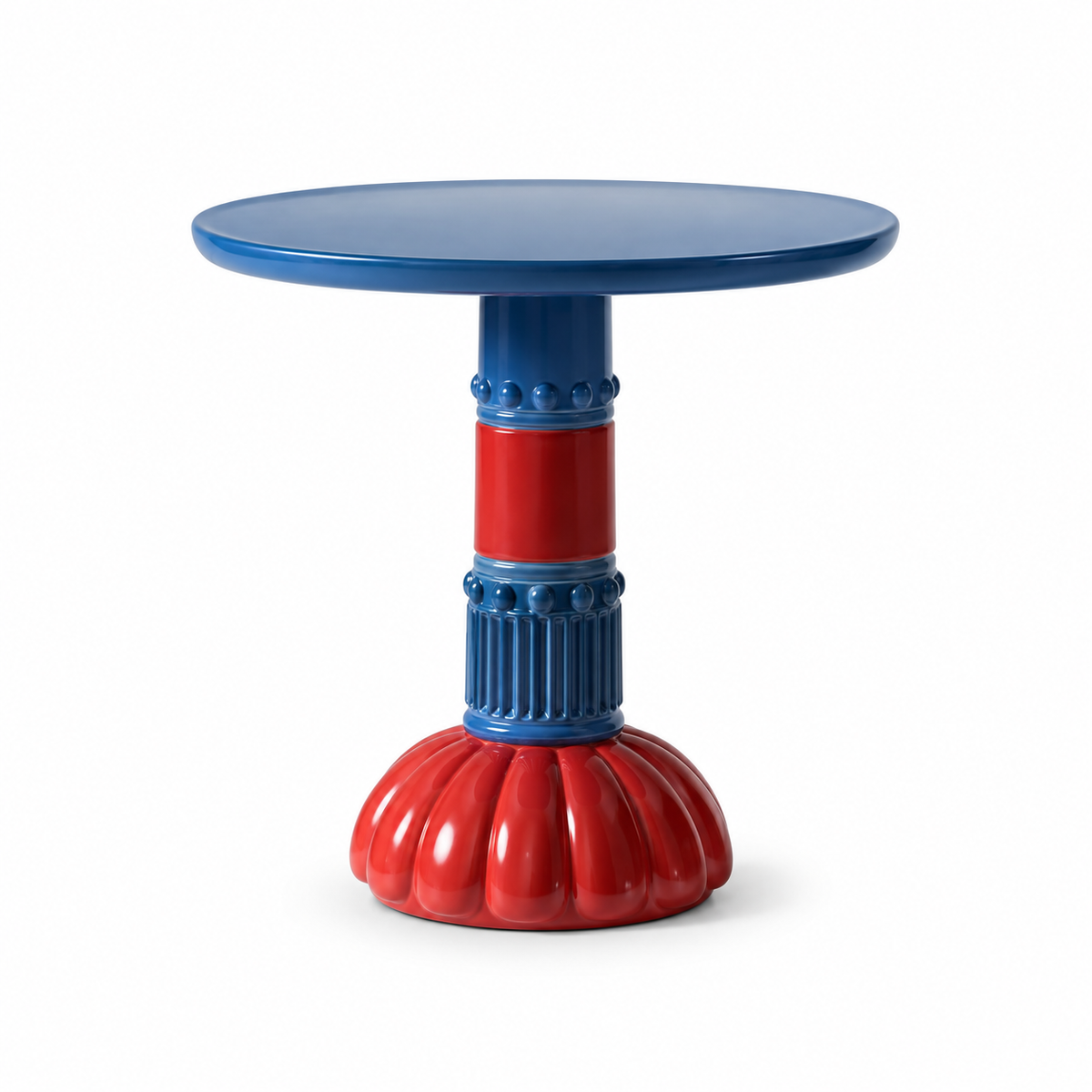 Fluted Ceramic Pedestal Table, Large — fluted ceramic pedestal side table in cobalt and terracotta | Belmont & Kensing
