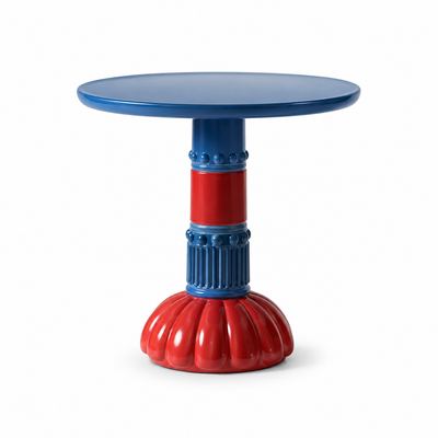 Fluted Ceramic Pedestal Table, Large — fluted ceramic pedestal side table in cobalt and terracotta | Belmont & Kensing