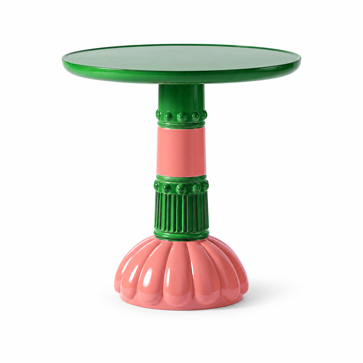 Fluted Pedestal Table — fluted pedestal side table in sage and blush | Belmont & Kensing