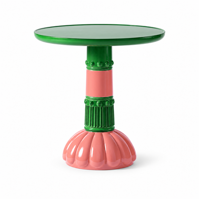 Fluted Pedestal Table — fluted pedestal side table in sage and blush | Belmont & Kensing