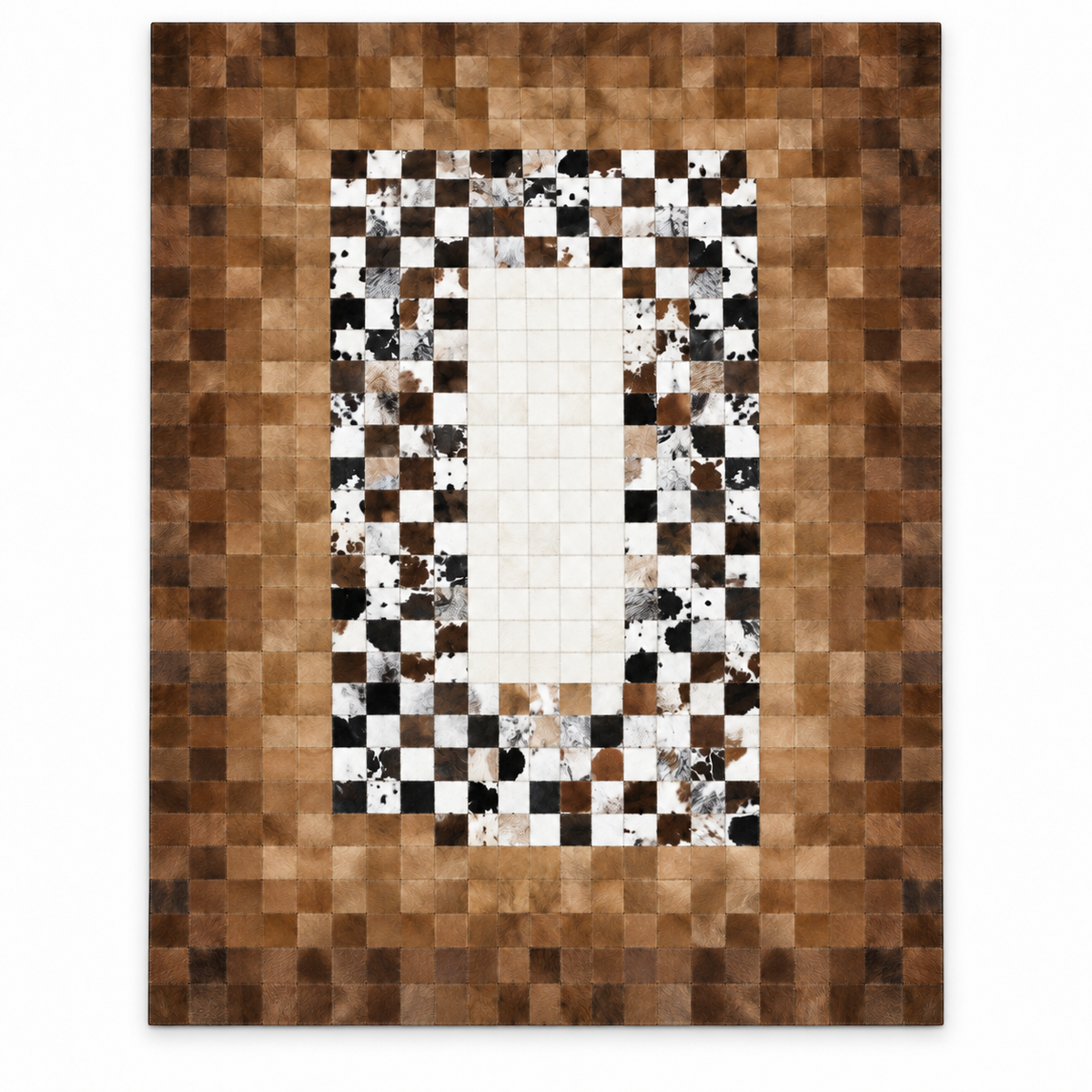 Chessboard Patchwork Rug — chessboard patchwork rug in camel and ivory | Belmont & Kensing