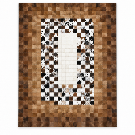 Chessboard Patchwork Rug — chessboard patchwork rug in camel and ivory | Belmont & Kensing