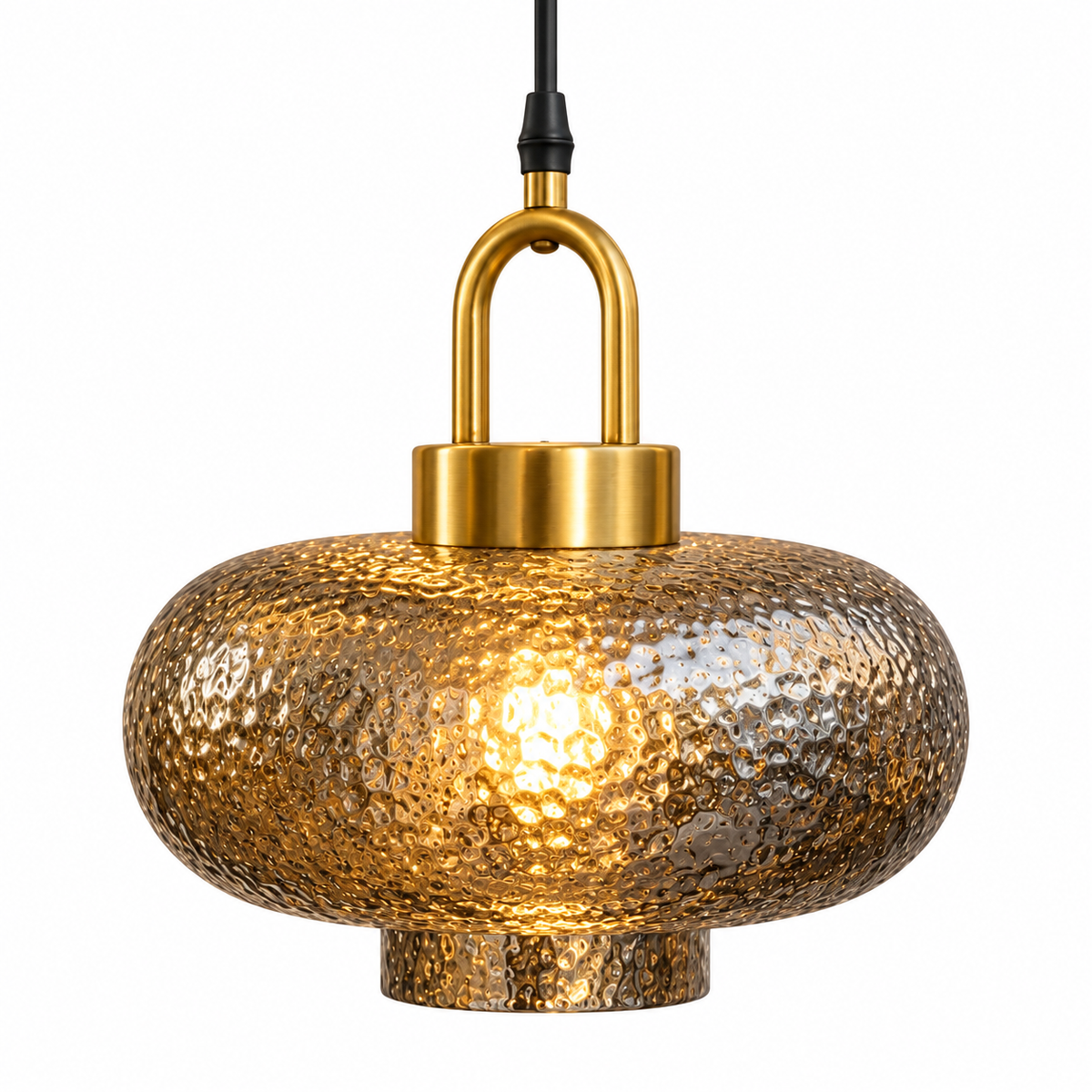 Dorney Hammered Glass Pendant — hammered glass pendant light in champagne | Belmont & Kensing