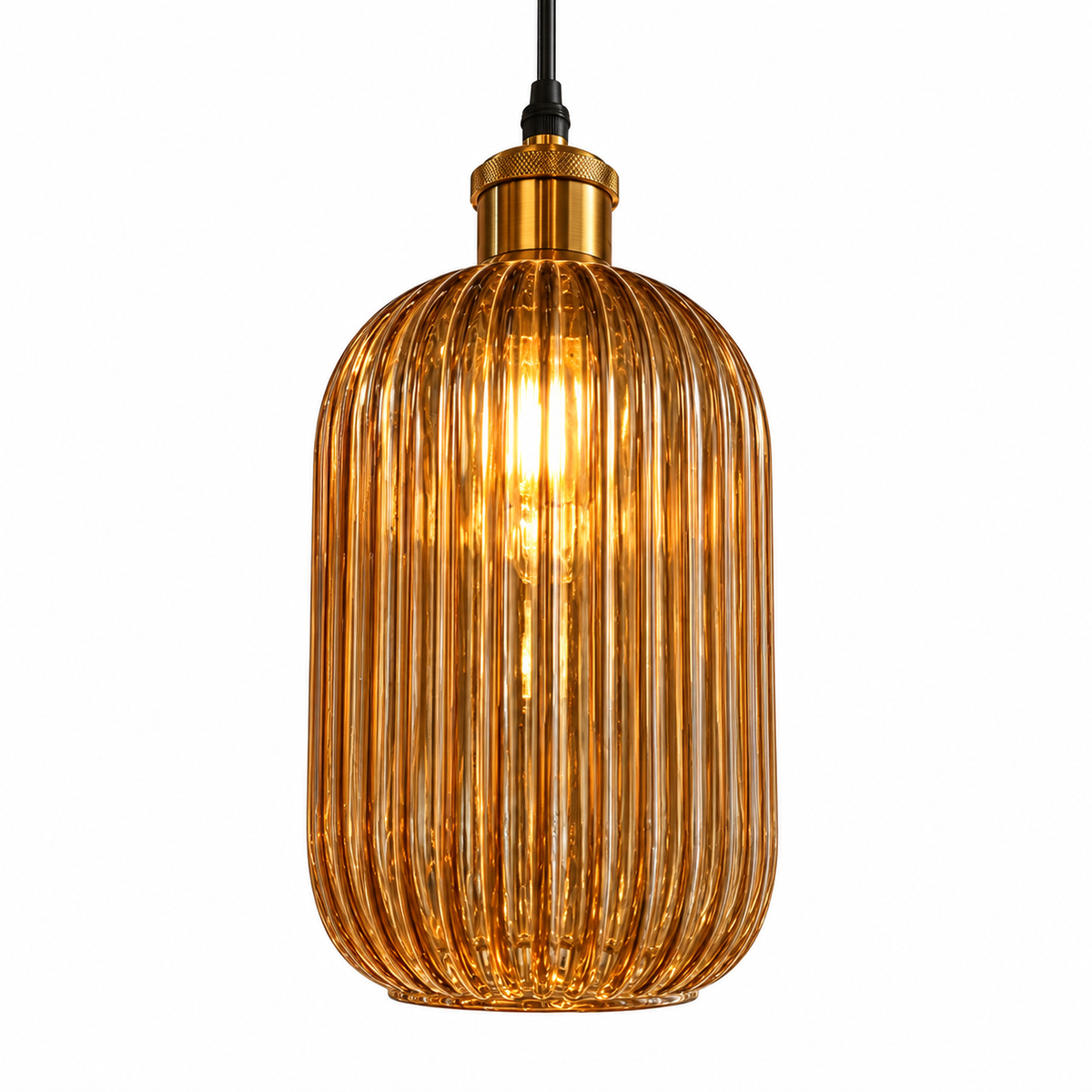 Ashby Fluted Glass Pendant — fluted glass pendant light in honey | Belmont & Kensing