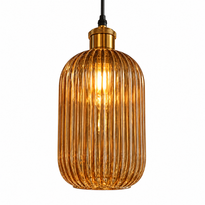 Ashby Fluted Glass Pendant — fluted glass pendant light in honey | Belmont & Kensing