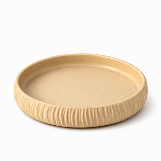 Beige Ribbed Ceramic Dish — Belmont & Kensing