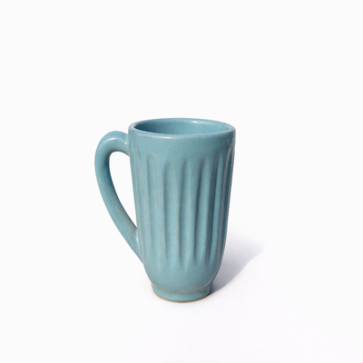 Blue Ribbed Ceramic Pitcher — Belmont & Kensing