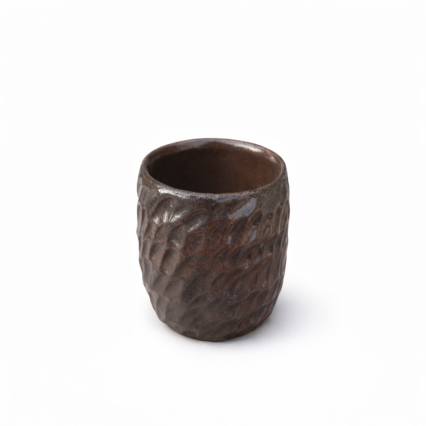 Carved Brown Ceramic Tumbler — Belmont & Kensing