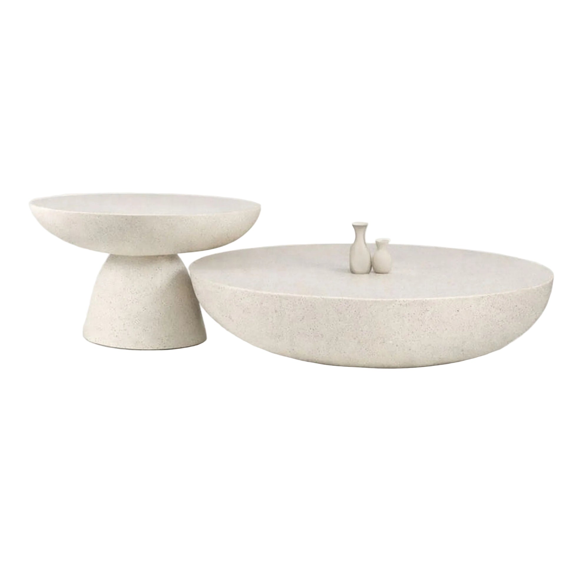 Belmont & Kensing cream stone-look pedestal tables set of two