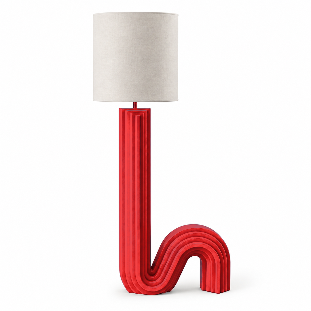 Hook Sculptural Floor Lamp — sculptural hook floor lamp in a living room setting | Belmont & Kensing