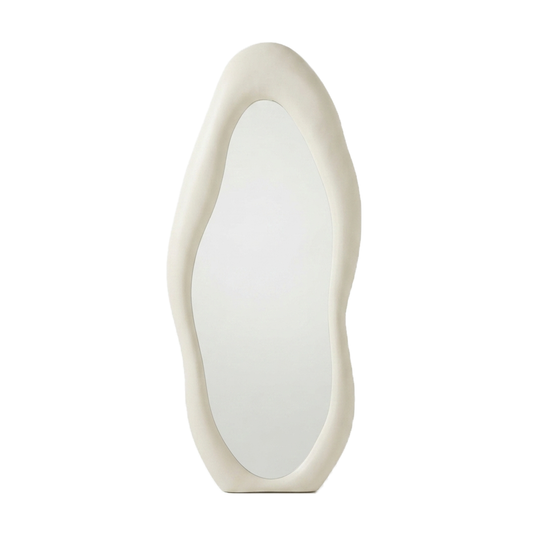 Belmont & Kensing Ripple Mirror — organic wavy-edge wall mirror with a matte cream frame